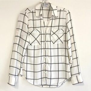 White and Black Button Down Blouse | Express | Medium